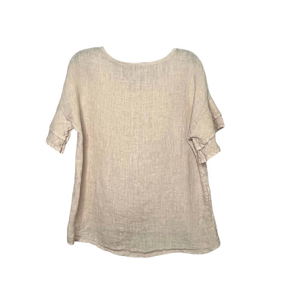 Linen Top Valentina Naldi Made in Italy Blush Embroidered Ruffle Sleeve Large - Picture 2 of 6